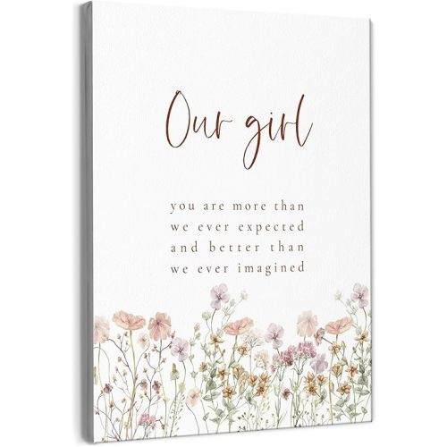 BearCake Little Girls Room Wall Decor - Our Girl You are More Than We Ever Expected Canvas Wall Art, Boho Floral Wall Decor for Nursery Baby Toddler Room Playroom, 11x14 Inches Framed