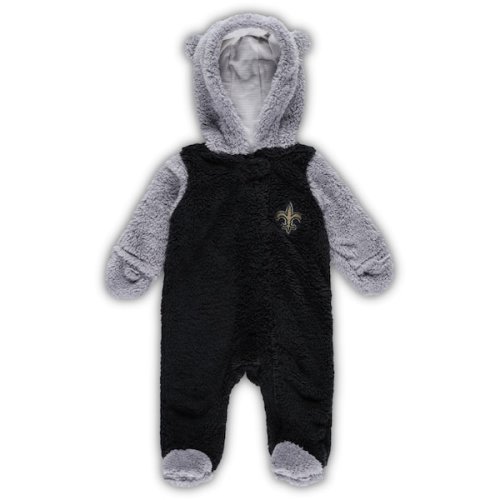 New Orleans Saints Newborn & Infant Game Nap Teddy Fleece Bunting Full-Zip Sleeper - Black/Gray