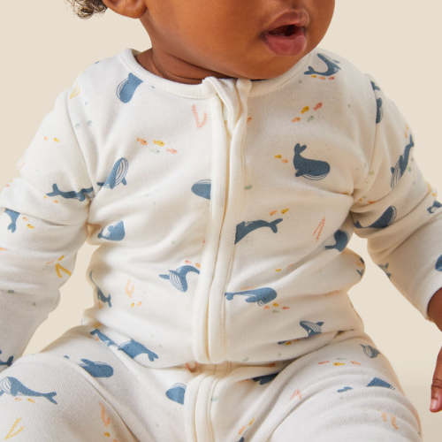 Whale Print Clever Zip Baby Pajamas