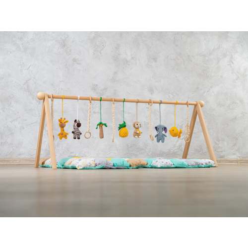 Twin baby gym toys, African baby play gym with toys and baby play mat, wooden play gym frame, baby activity mat, baby play gym toy
