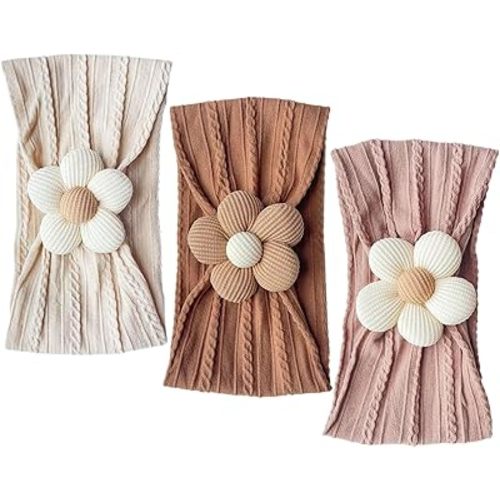 Nirvany 3 Pcs Baby Flower Headband, Nylon Baby Girl Headbands Soft Hairbands Baby Girl Accessories for Newborn Infant Toddler