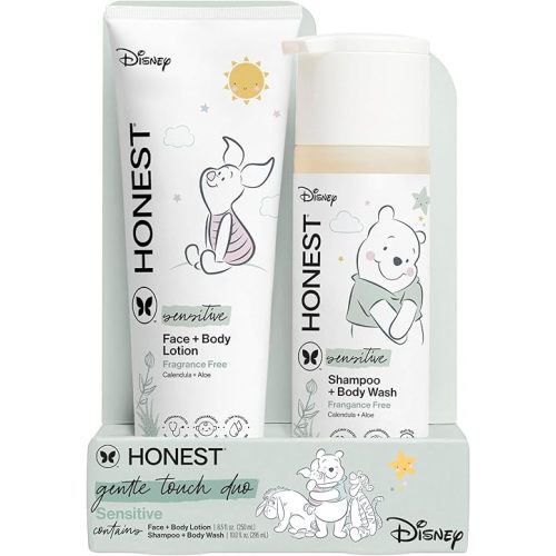 The Honest Company 2-in-1 Cleansing Shampoo + Body Wash and Face + Body Lotion Bundle + Disney Design | Gentle for Baby | Dermatologist Tested | Sensitive Fragrance Free, 18.5 fl oz