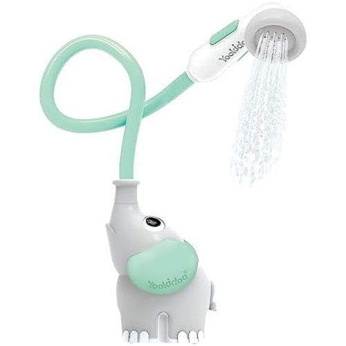 Yookidoo Baby Bath Shower Head - Elephant Water Pump and Trunk Spout Sprayer - One Handed Flow Control for Newborn Babies in Tub Or Sink (Turquoise)