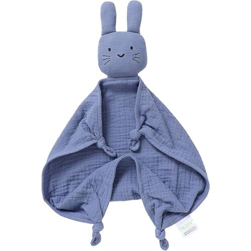 Organic Cotton Bunny Loveys for Babies,Newborn Baby Lovey Security Blanket,Lovies for Babies New Born Baby Unique Neutral Gifts Boys and Girls (Bunny-Blue)