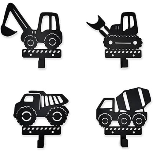 4 Pieces Construction Vehicles Silhouette Shape Metal Wall Hooks Coats Hooks Decorative Hooks for Kids Room Boys Room Nursery Playroom Classroom