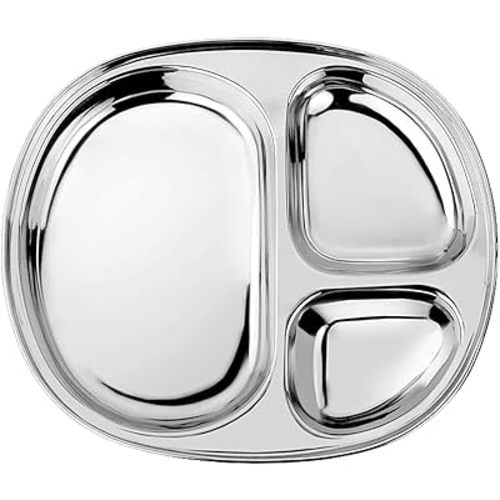 Ahimsa Stainless Steel Kids Plates | Pediatrician Designed | Balanced Bites Divided Plates for Toddlers | Non Toxic & 100% BPA Free | Dishwasher Safe (Classic Stainless)