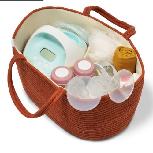 Natemia Rope Diaper Caddy Organizer – Nursery Storage Basket with 3 Compartments for Breast Pump Storage, Diapers, Wipes & Toys – Portable Tote and Gift Bag for Registry and Newborn Essentials