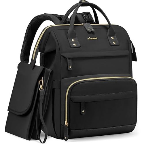 LOVEVOOK Diaper Bag Backpack, Baby Bag with Changing Station, Large Diaper Backpack for Moms Dads, Waterproof Leather Accents Baby Boy and Girl Bag for Travel Baby Essentials, Black