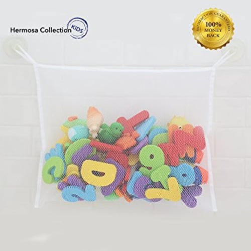 #1 Rated Bath Toy Organizer - Washable Mold Resistant Large Storage Bag for Bathtub & Shower Toys + 2 FREE Additional Heavy Duty Suction Hooks