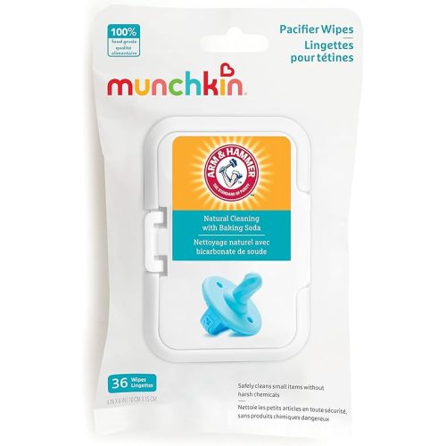 Munchkin Arm & Hammer Pacifier Wipes - Safely Cleans Breast Pump Parts and Feeding Essentials for Baby and Toddler, 1 Pack, 36 Wipes