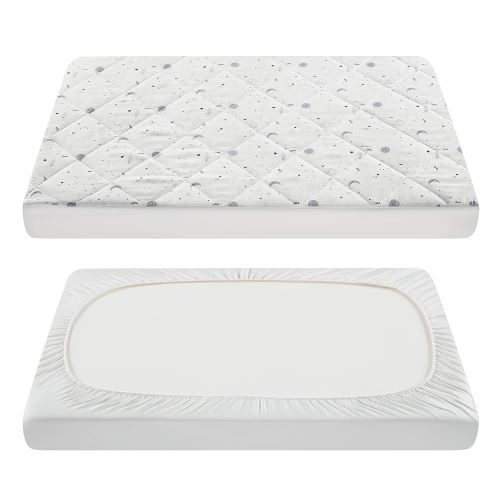 TILLYOU Pack and Play Sheets for Toddler Mattress, Mini Crib Sheets Fitted Up to 3" Deep, Breathable and Soft fit 39"x27", The Little Sun