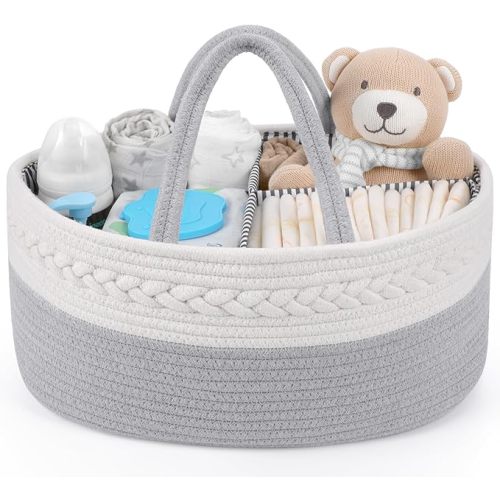 Maliton Diaper Caddy Organizer for Baby, Portable Diaper Storage Organizer for Changing Table and Car, Cotton Rope Nursery Storage Bin Basket for Baby Shower, Newborn Essentials Must Haves - Green