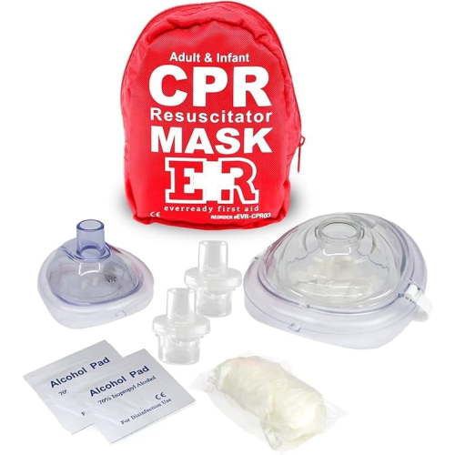 Ever Ready First Aid Adult & Infant CPR Mask Emergency Medical Kit, Red