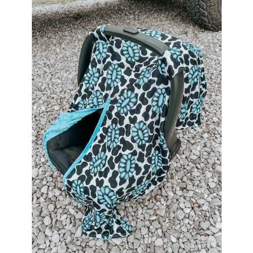 Turquoise Cluster Cow Print Car Seat Cover