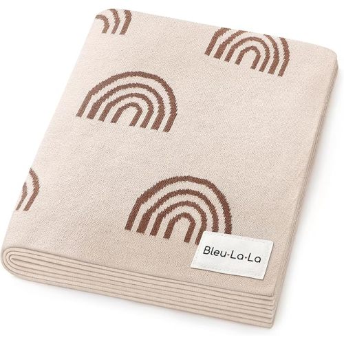 Bleu La La Baby Blanket for Girls and Boys - 100% Cotton Buttery Soft Cozy Receiving Swaddle Stroller Blanket for Shower Gift Registry for Newborns, Infants, Toddlers (Rainbow - Taupe)