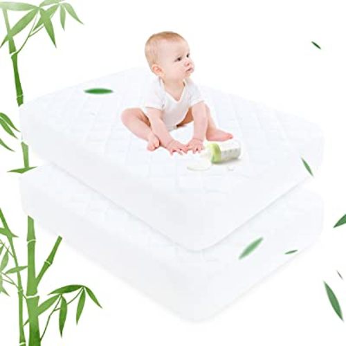 Ruili Bamboo Viscose Waterproof Crib Mattress Protector, 2 Pack Quilted Fitted Breathable Toddler Baby Mattress Cover, Organic Bamboo Viscose Soft Crib Mattress Pad, White (52x28 Inches)