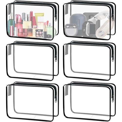 6 Pieces Clear Cosmetics Bag Bulk, TSA Approved Toiletry Bag for Travel, PVC Zippered Clear Pouch Cosmetic Makeup Bag Waterproof Vinyl Plastic Organizer Case for Vacation Bathroom (Large)