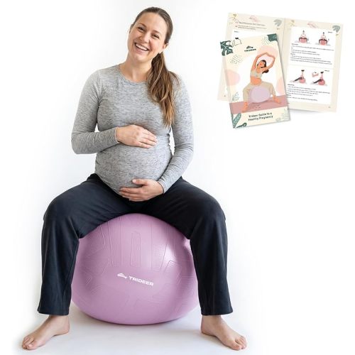 Trideer Pregnancy Birthing Ball, 1.7mm Extra Thick Yoga Ball for Maternity, Labor, Physio, Recovery, Exercise Guide & Daily Comfort Tips for All Trimesters, 1000LB Anti-Burst Non-Slip Stability Ball