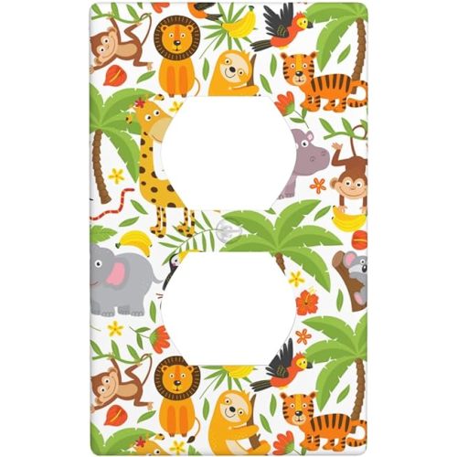 Jungle Animals Tiger Koala Giraffe Cute 1-Gang Duplex Device Receptacle Wallplate,Decorative Duplex Wall Plate Electrical Outlet Covers For Kids Teens Boys Girls Room Decor,4.50" X 2.76"Inch