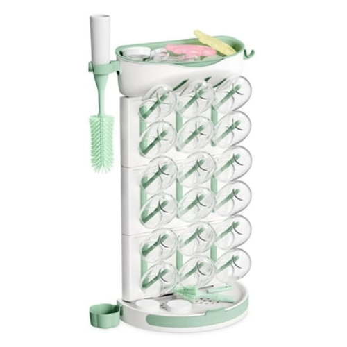 DIY Larger Bottle Drying Rack for 18 Bottles, Space Saving Countertop Vertical Rack with Brushes Holder, Detachable Travel Bottle Rack for Baby Accessories & Pump Parts