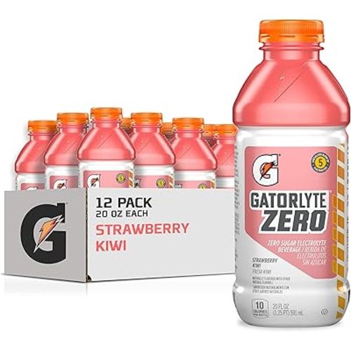 Gatorlyte Zero Electrolyte Beverage, Strawberry Kiwi, Zero Sugar Hydration, Specialized Blend of 5 Electrolytes, No Artificial Sweeteners or Flavors, 20 Oz Bottles (Pack of 12)