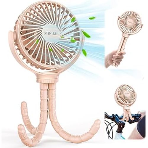 Portable Stroller Fan, Mini Personal Handheld Fan,Clip on Fan with Flexible Tripod, USB Rechargeable Cooling Fan for Desk, Travel, Car Seat, Camping, Bedroom(Pink)