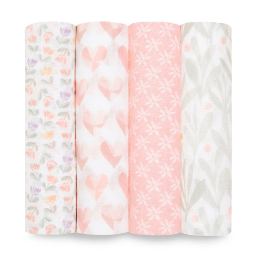 Piece Of My Heart Cotton Muslin Swaddles 4pk | aden + anais