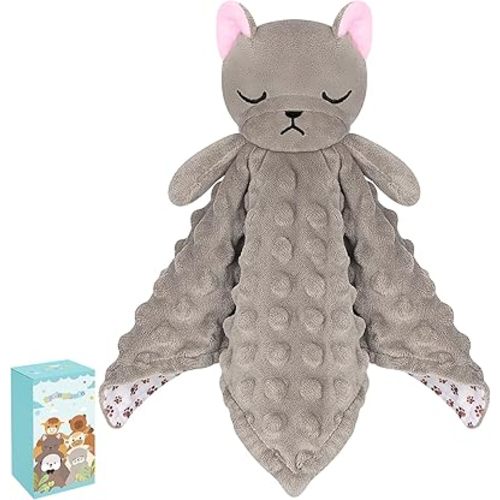 Loveys for Babies,Kawaii French Bulldog Baby Security Blanket for Newborn Infant Toddler Snuggle Toy Stuffed Animal,Lovey Dog Security Blankets Baby Gifts Unisex Birthday,Gray 11in