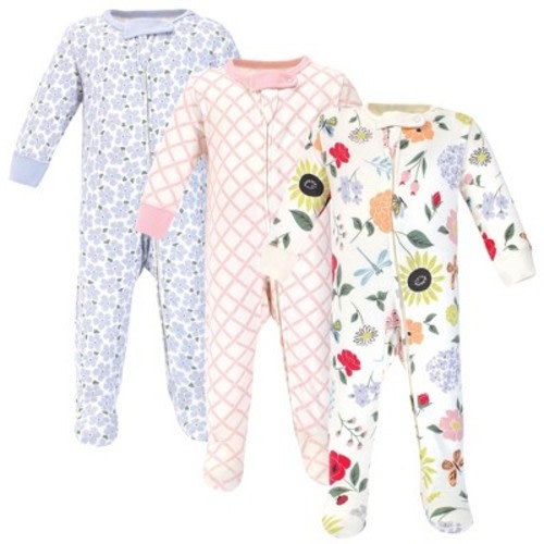 Touched by Nature Baby Girl Organic Cotton Zipper Sleep and Play 3pk, Flutter Garden, Size: 3-6 months