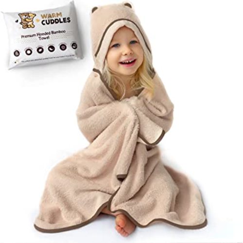 Premium Toddler Towels with Hood | Rayon Made from Bamboo Toddler Bath Towel | Large Hooded Towels for Toddlers | Toddler Towels for Girl Boy (Beige)