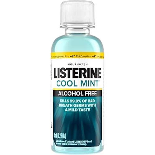 Listerine Zero Alcohol Mouthwash, Less Intense Alcohol-Free Oral Care Formula for Bad Breath, Cool Mint Flavor, 3.2 fl. oz(Pack of 1)