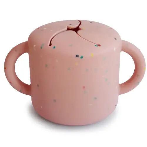 mushie Silicone Snack Cup | Spill Proof Food Container for Toddler and Baby (Powder Pink Confetti)