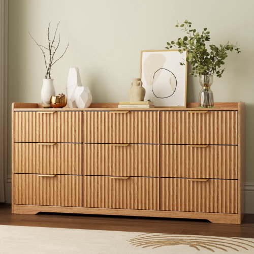 Tydimor Dressers for Bedroom 9 Drawers, Wide Chest of Drawers Storage Organizer, Wooden Cabinet with Anti-Tip Safety for Living Room, Hallway