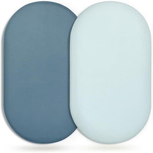 GRSSDER Stretchy Ultra Soft Fitted Bassinet Sheet 2 Pack, Universal Fit for Bassinets Baby Cradle Moses Basket Oval Rectangle Mattress Safe and Snug, Jersey Bassinet Sheets for Girls, Blue/Navy
