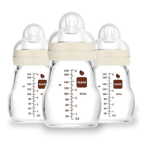 MAM Feel Good Slow Flow Premium Glass Baby Bottles, Easy Switch Between Breast and Bottle, 5oz, 0+ Months, Unisex, 3 Pack