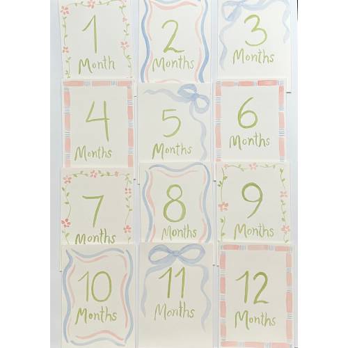 Made to order, monthly milestone cards (baby girl) - hand painted, watercolor