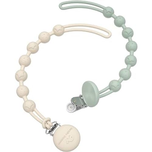 Cuddle Campus Silicone Pacifier Clip Holder with One Piece Design, Pack of 2 Soft Flexible Binky Clips with Texture for Baby Boy and Girl(6m+)