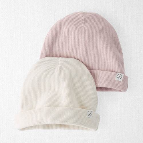 Pink, Sweet Cream Baby 2-Pack Organic Cotton Rib Caps | Carter’s Oshkosh Canada