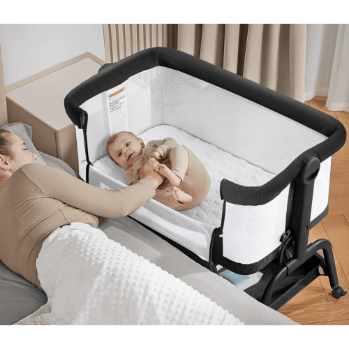 BLACK BabyBond Baby Bassinet 3 in 1 Bassinet Bedside Sleeper with Soft Mattress and Sheet for Baby
