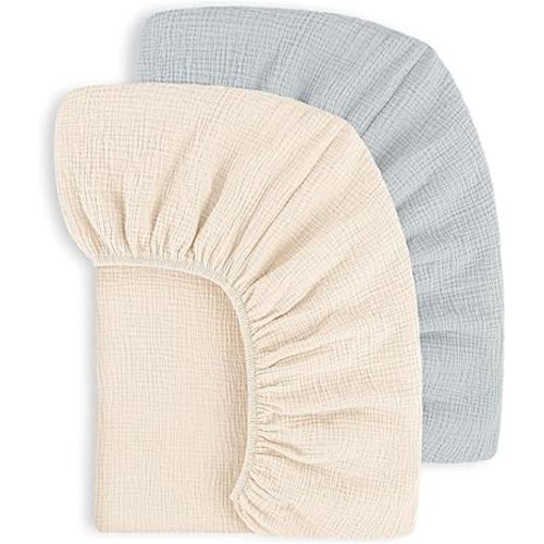 Susurration Muslin Crib Sheets 100% Cotton Baby Crib Sheets Fitted Standard Crib Mattress, Soft & Breathable Baby Sheets for Baby Girls Boys (Cream)