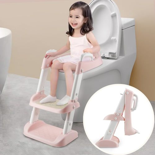 PandaEar Toilet Potty Training Seat with Step Stool Ladder -Pink