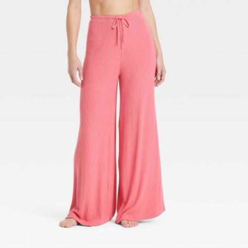Women's Cozy Ribbed Wide Leg Pants - Auden™ Blue L: Relaxed Fit, Mid Rise, Elastic Waistband