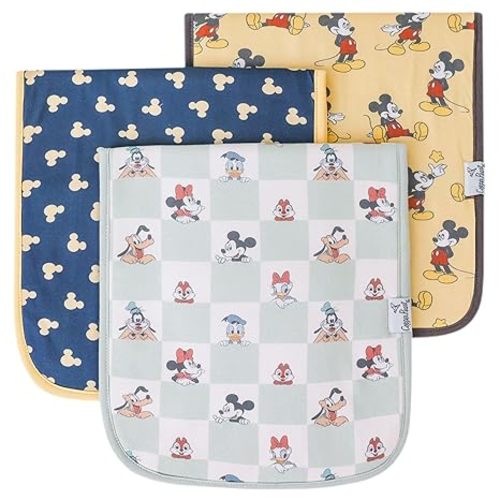 Baby Burp Cloth Large 21''x10'' Size Premium Absorbent Triple Layer 3-Pack Gift Set "Mickey Mouse & Friends" by Copper Pearl