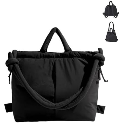 JOLLQUE Puffer Tote Bag for Women,Winter Backpack Handbag,Lightweight Autumn Puffy Carry On Work Bag,Padded Shoulder Bag