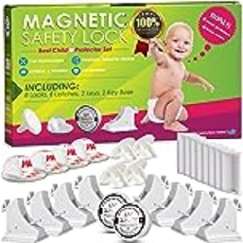 Invisible Magnetic Cabinet Locks Child Safety Kit, Secure Kitchen & Bedroom Cabinets. Cupboards with Baby Proofing Cabinets Door & Drawer Locks for Kids & Toddlers. Keys & 3M Adhesive Straps. (8)