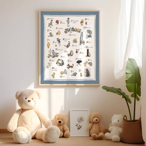 Winnie the Pooh ABC Poster, Alphabet Wall Decor, Original Hundred Acre Wood, Classic Winnie the Pooh Wall Art, Ernest Shepard Illustrations