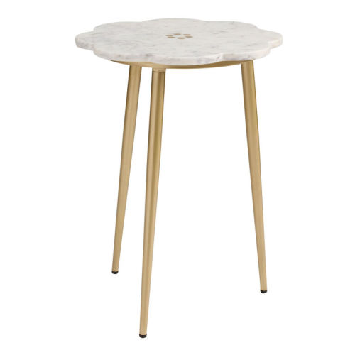 Capri Marble Top and Gold Metal Scalloped Flower Side Table