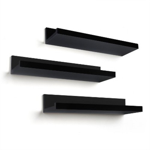 Americanflat 14 Inch Floating Shelves for Wall - Composite Wood Shelves for Bedroom, Living Room, Bathroom & Kitchen - Wall Mounted - Set of 3, Color: Black