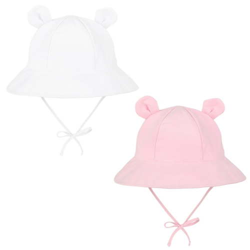 Zando 2 Pieces Baby Sun Hats 0-6 months Wide Brim Baby Bucket Hat Sun Protection Cute Newborn Sun Hat for Baby Boys Girls 2 Pack Light Pink & White 0-6Months