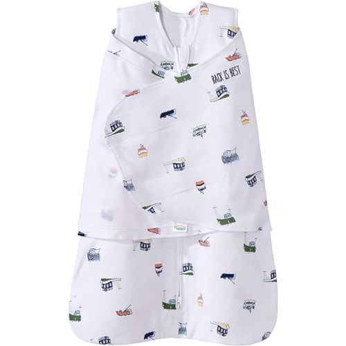 HALO 100% Cotton Sleepsack Swaddle, 3-Way Adjustable Wearable Blanket, TOG 1.5, Nautical Tug Boats, Small, 3-6 Months